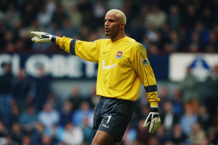David James on the football field playing during a game